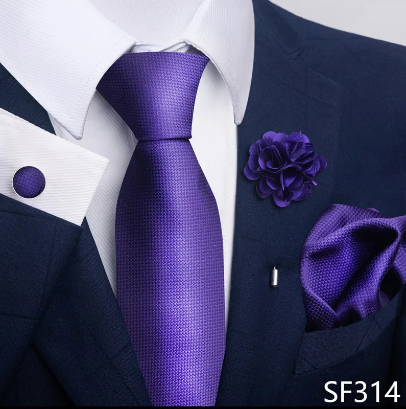 Luxury Mens Ties Floral Black Gold Ties Paisley NeckTie Pocket Square Cufflinks Brooch Set Men's Wedding Party Tie