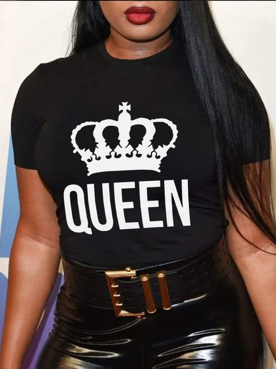 LW Women's Plus Size T-Shirts Letter Graphic Short Sleeve T-shirt Tee Women Casual Rhinestone Decor Tops Summer Women's Clothing