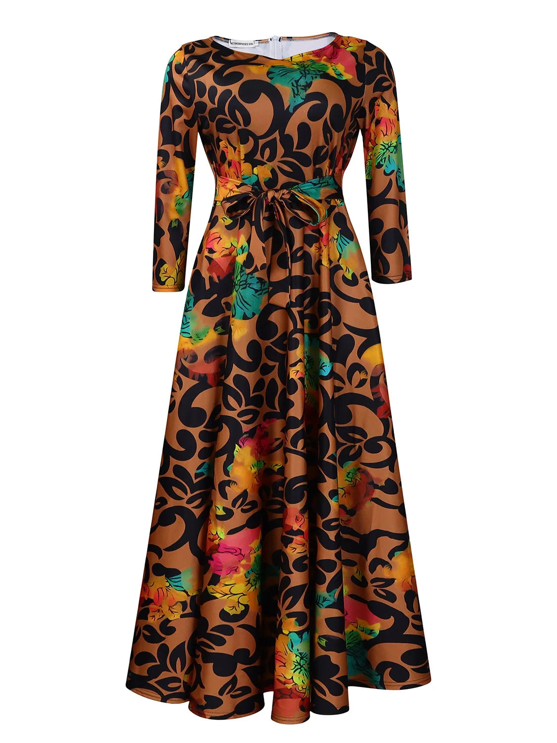 Women's 2024 Autumn New Style Fashionable Elegant Temperament Fashionable Printed Strap Waist Large Skirt Large Size Dress