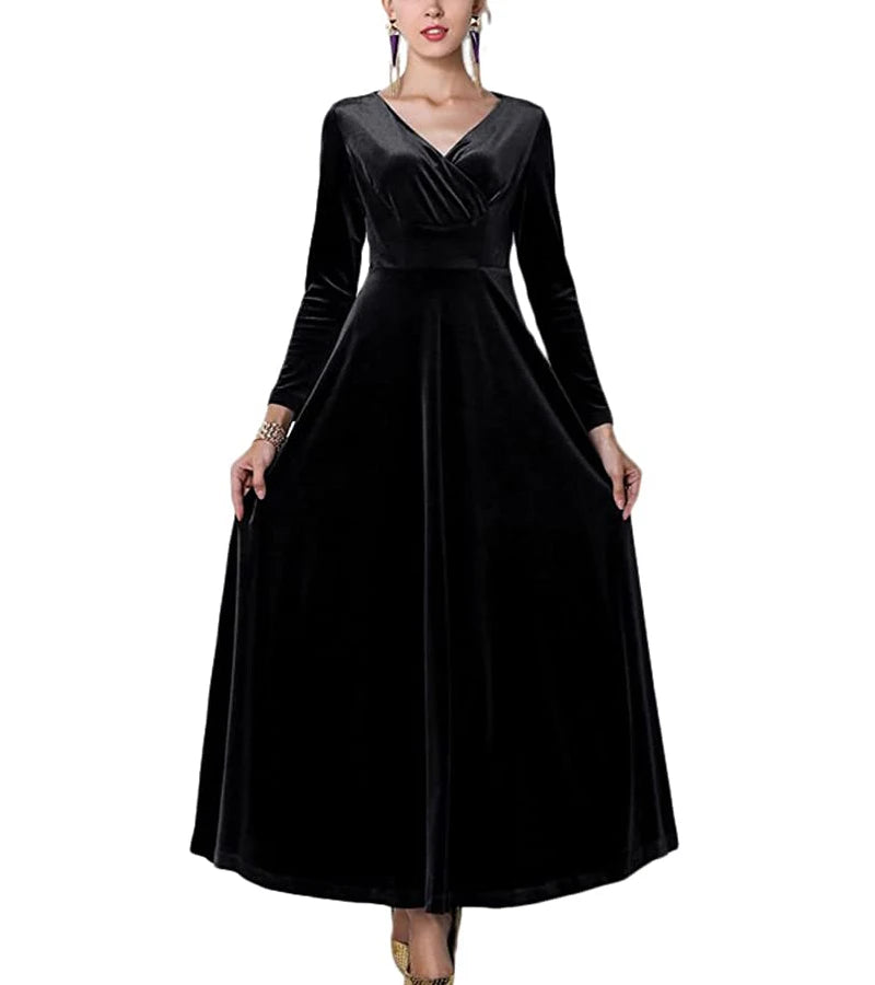Autumn New 2023 Long Dress Cocktail Party Evening Elegant V Neck Velvet Formal Robe Gown Maxi Dress For Women Clothing Vestidos