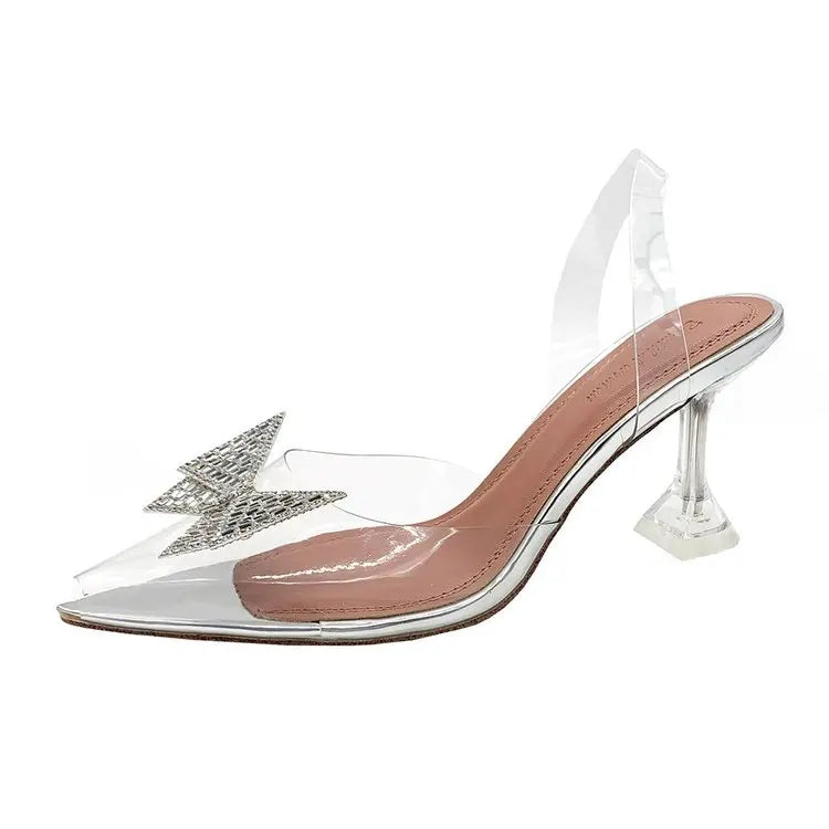 PVC Rhinestone Butterfly Women Sandals High Heels 2021 New Pointy Party Bride Shoes Clear Deisgner Pumps Zapatilla Mujer