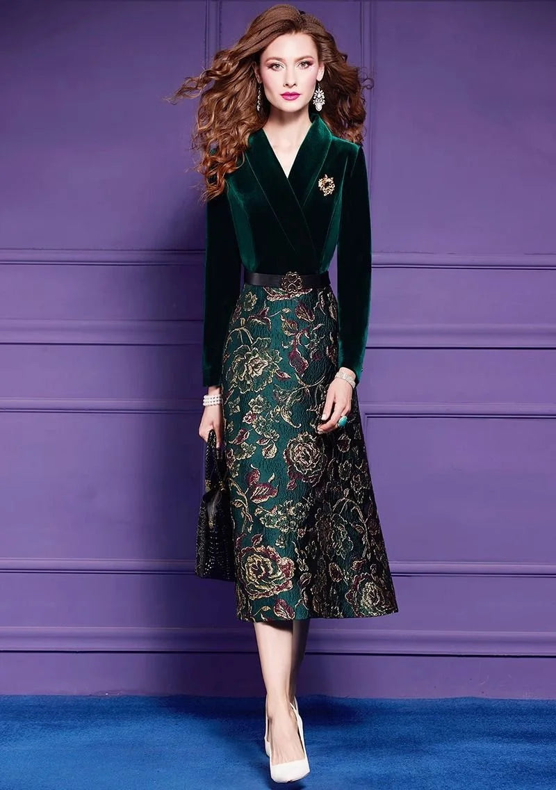 Spring Autumn Dress High End Women's Elegant Dresses Female Jacquard Gold Velvet Korean Slim Evening Party Female Maxi Vestidos