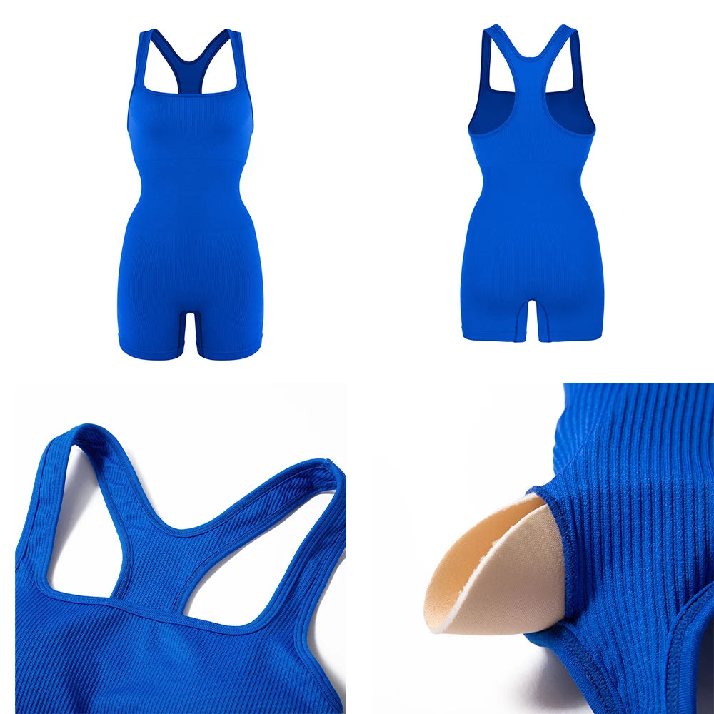 Seamless Bodysuiyts for Women Contracted Tummy Control Rompers Sexy Sleeveless Backless Yoga Sets Jumpsuits Women's Clothings