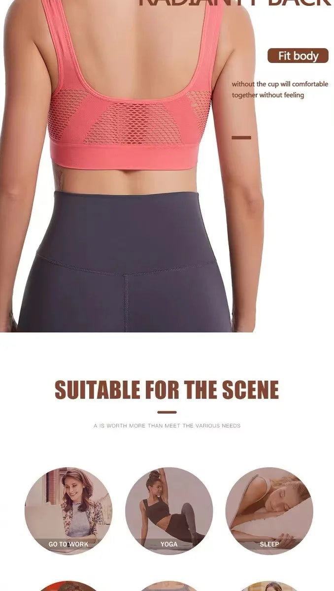 Women's Bra Push Up Seamless Bralette Woman Mesh Hollow Out Breathable Large Size Yoga Running Sports Bras Female Underwear Tops
