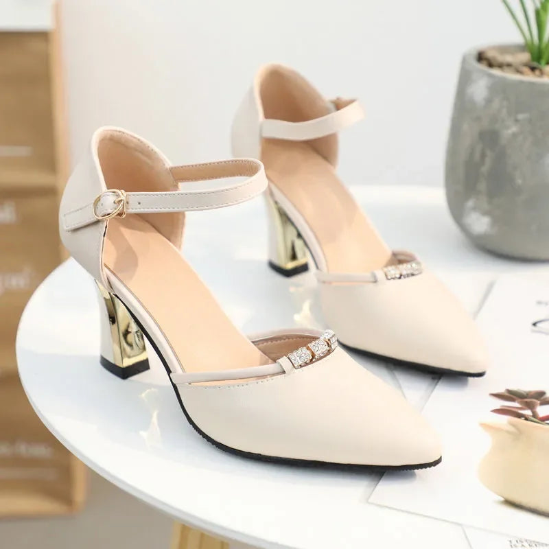 Women Cute Pointed Toe Black Buckle Strap High Heel Shoes Lady Casual Red Comfort Summer Stiletto Heels for Office & Party G6006