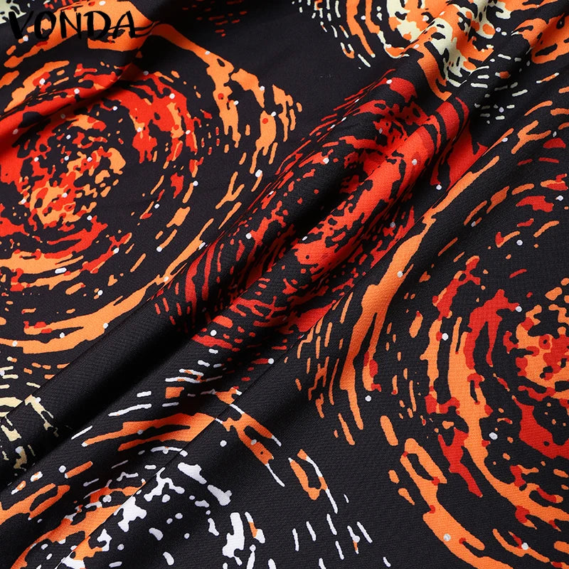 Plus Size VONDA Women Foral Printing Bohemian Maxi Dress 2025 Causal Puff Sleeve Sundress Holiday Eelgant Vestido NO Tassel