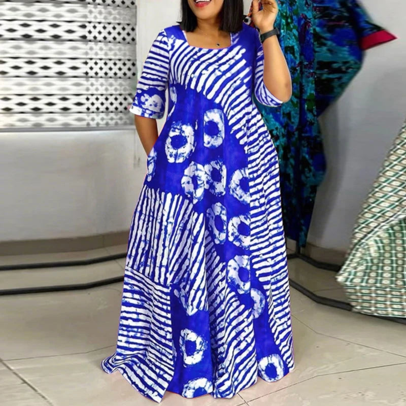 Plus Size VONDA Women Summer Party Maxi Dress Bohemian Printed Long Sundress Beach Vestidos 2025 Half Sleeve Casual Loose Robe