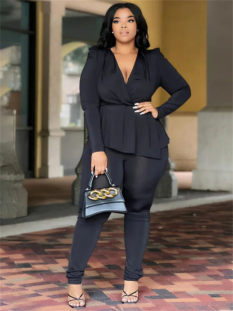 Wmstar Plus Size Two Piece Set Women Clothing Pants Sets Top Leggings Matching Office Lady Fall Clothes