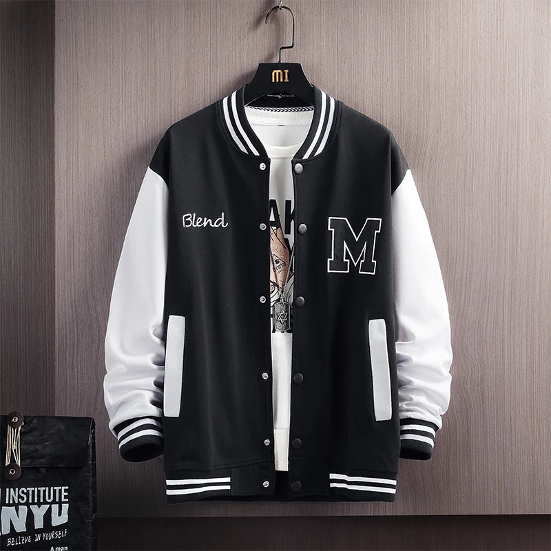 Big M Letter Print Hip Hop Patchwork Baseball Jackets Mens Letter Print Bomber Jackets Men Spring Oversized Streetwear Coats