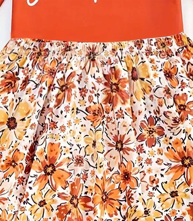 Spring Fashion Girl Dresses, Orange Tops With A Magical Combination Of Floral Hemlines, Make This Spring Come Alive