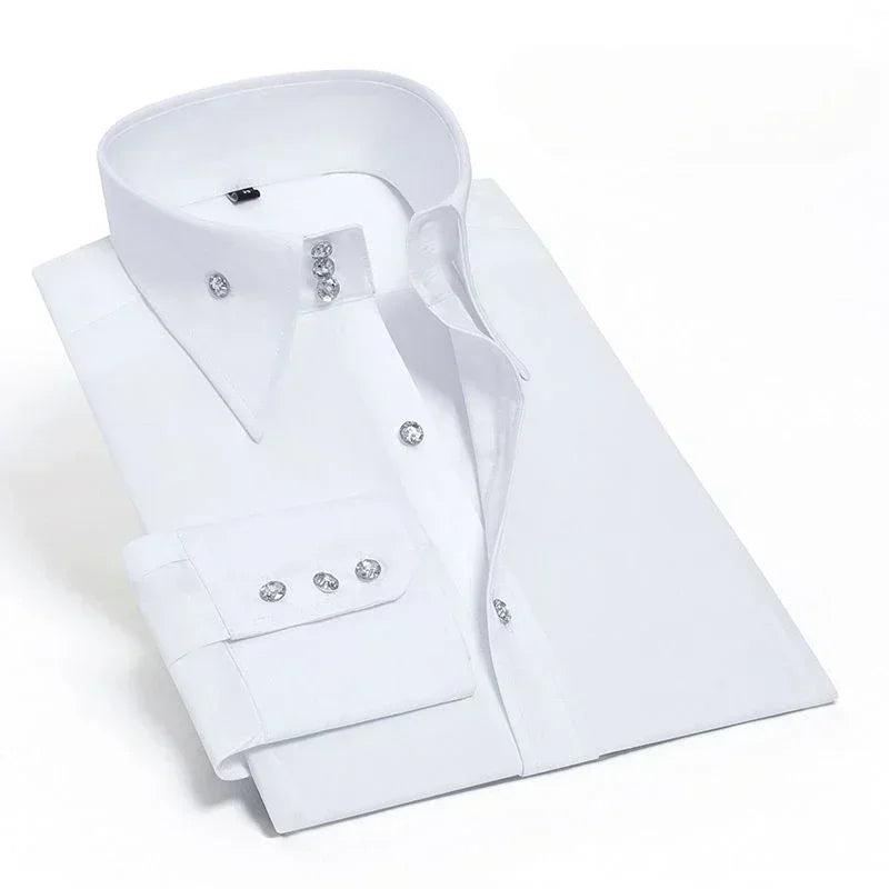 Men's Dress Shirt Autumn Spring Long Sleeve Business Blue Casual Shirts Female Coat Slim-fit Non-ironing Solid Color Black