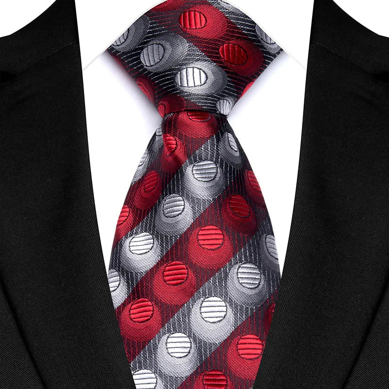 Luxury 8CM Mens Necktie Red Color Solid Stripes Paisley Ties For Man Groom Jacquard Woven Neck Tie For Business Wedding Party