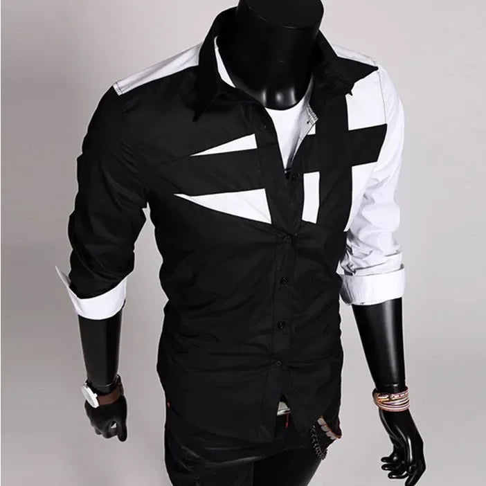 Wholesale 2021 Fashion Spring Summer Casual Business Men\'s Irregular Patchwork Camisa Masculina Slim Long Sleeve Dress Shirts