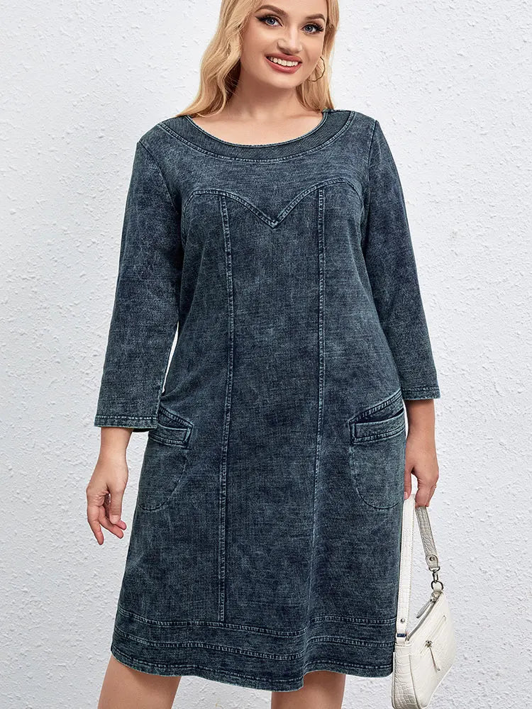 Women's plus Size Casual Denim Dress Loose Fit Mini Dress Multiple Colors Available