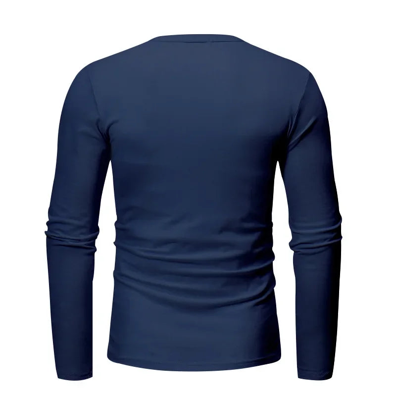 Cross-border Spring and Autumn Clothing European and American Men's T-Shirt Long-sleeved Men's Base Henry Shirt