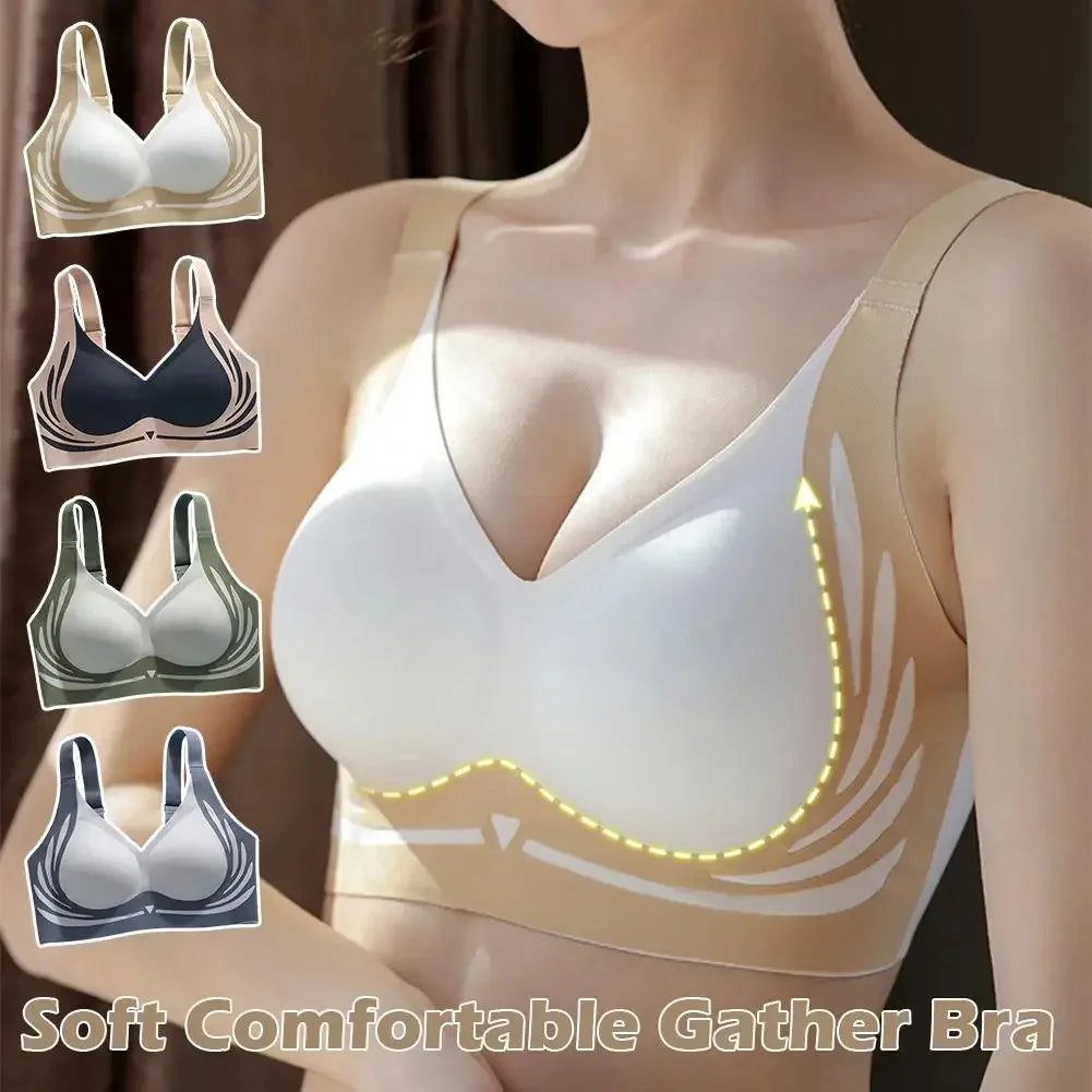 Super Gather Wireless Push-up Bra Women Gathered Up Soft Support Adjustable Underwear Anti-sagging Seamless Lift-up Bra