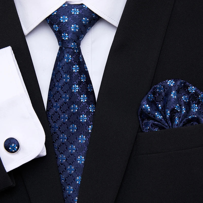 Hot Sale Holiday Gift Tie Pocket Squares Cufflink Set Necktie Dot Man Dark Grey Wedding Accessories Performance