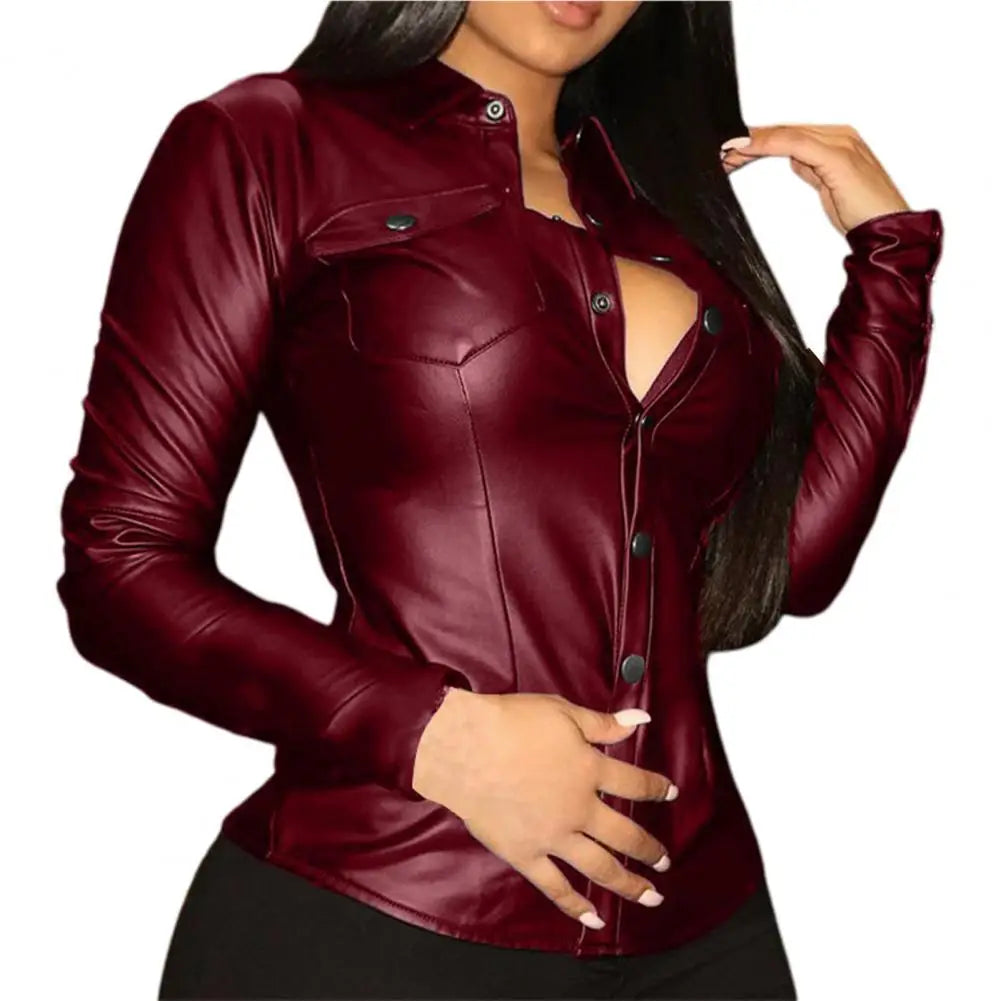 Stylish Blouse Spring Lapel Female Cool Pure Color Shirt Women Top Slim