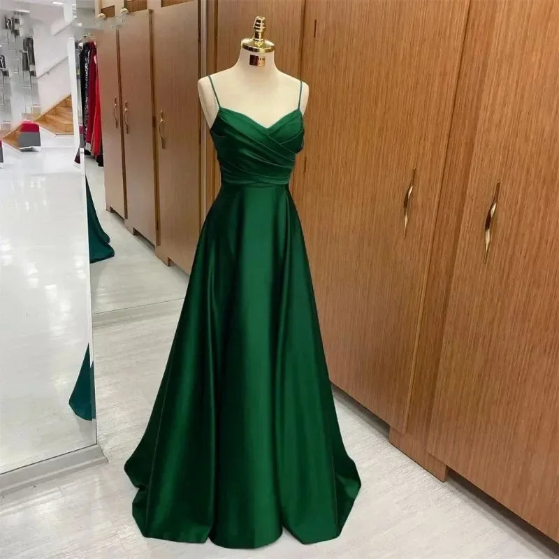 Spring and Summer New Evening Dress Women's Strap Sexy Party Birthday Banquet Evening Dress Temperament Long Satin Dress 2025