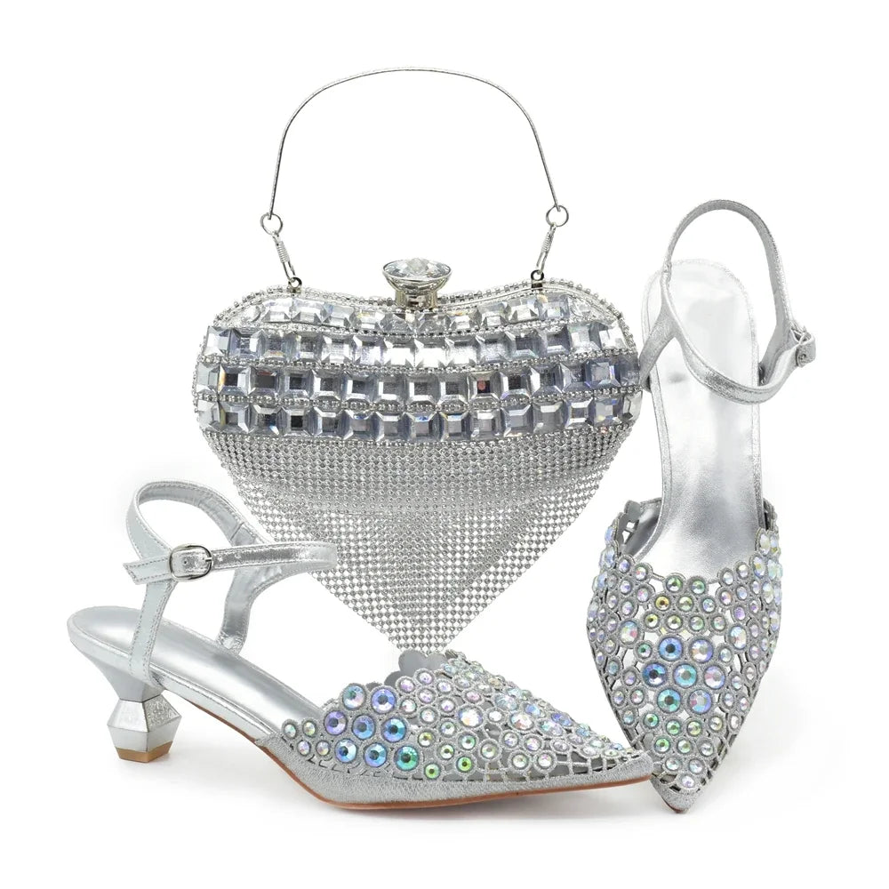 Hot Selling Pointed Toe Ladies Shoes Matching Bag Set for Nigeran Wedding Party Pumps Shoes for Women 2025 Designer Luxury