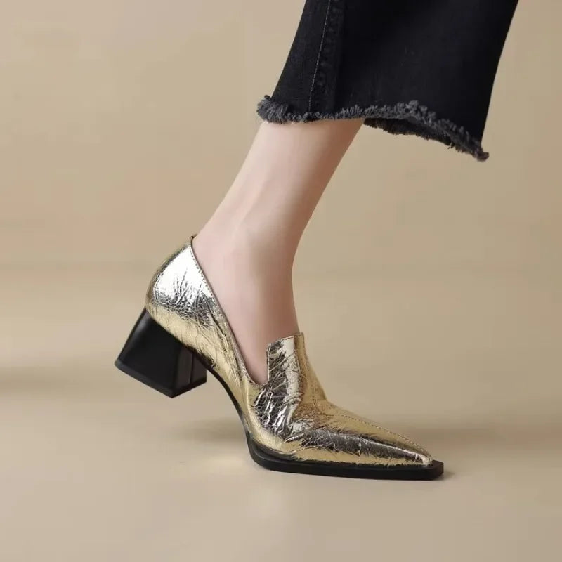 2025 Sapatos Femininas Women Light Weight European Stylish Elegant Black Square Heel Shoes Lady Casual Office Party Shoes