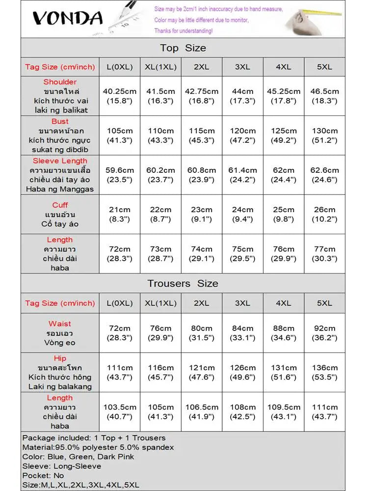 Plus Size 5XL VONDA Women Matching Sets 2024 Fashion Long Sleeve Suits Polka Dot Striped Shirts And Elastic Waist Pant Sets
