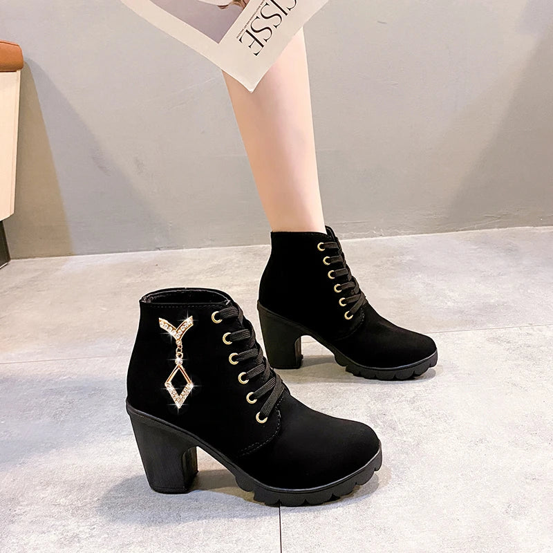 Comemore 2024 New Women Shoes Lace Up Ankle Boots Zapatos Mujer Fashion High Heels Ladies Casual Spring Pumps Platform Heel 42