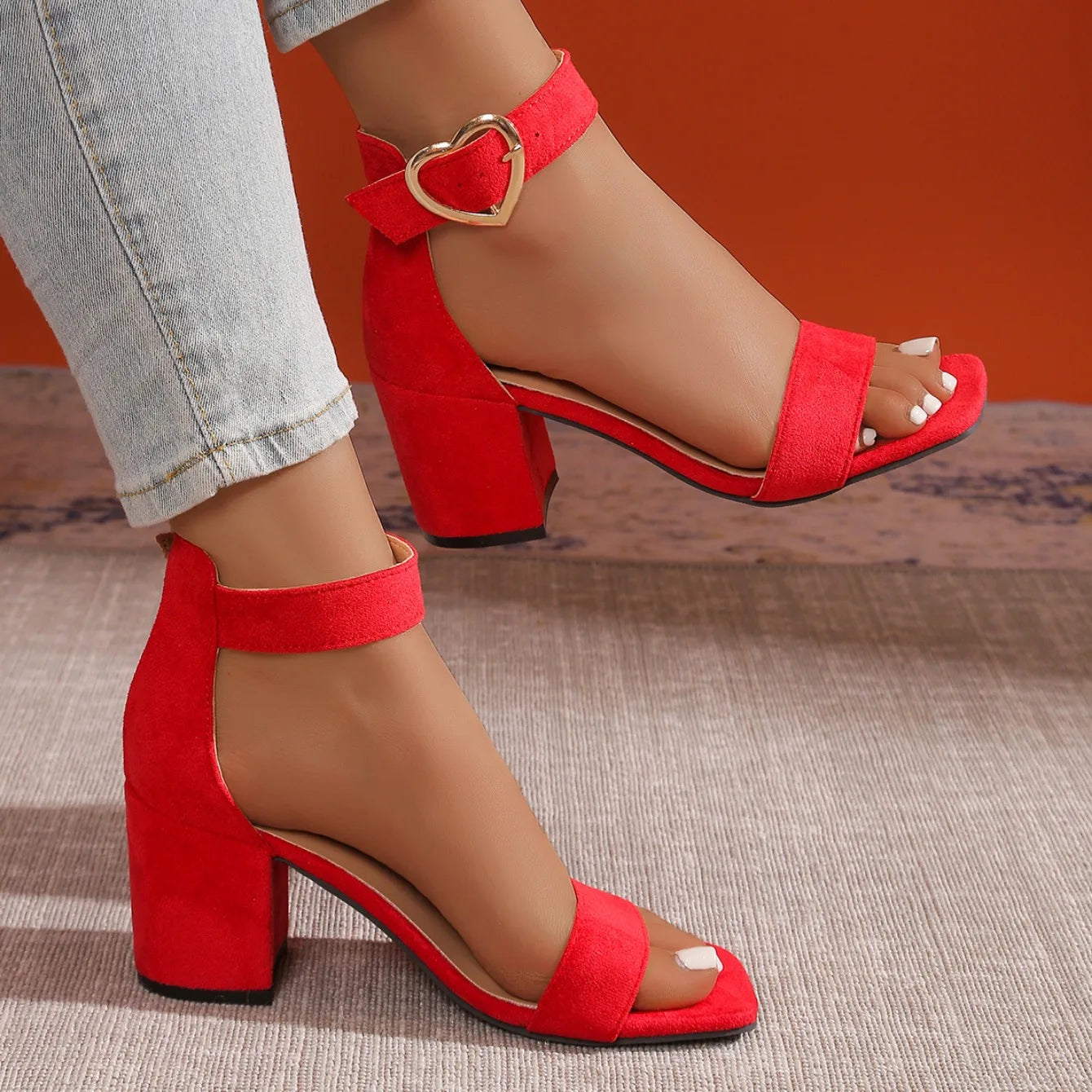 Women Sandals New Summer Fashion Sandals Medium High Heels Outdoor Elegant Wedding Shoes Bridal Plus Size Buckle Strap Sandals