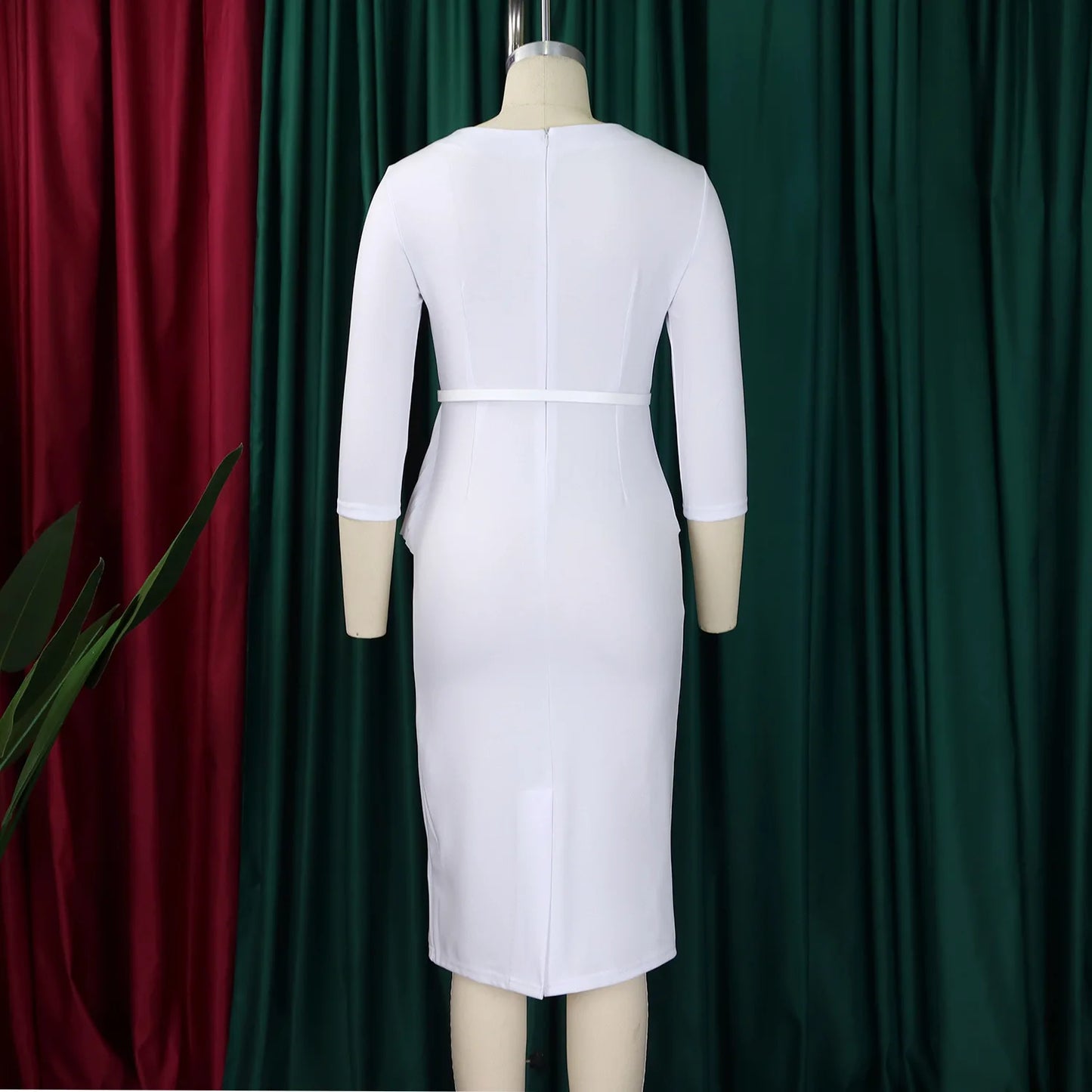 L-3XL Plus Size Elegant Midi Dress 2025 Spring Summer Women Office Lady Dress Casual 3/4 Sleeve Bandage Robe Oversize Dress