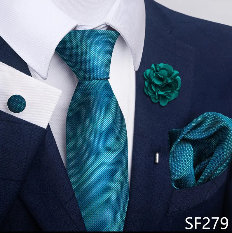 Luxury Mens Ties Floral Black Gold Ties Paisley NeckTie Pocket Square Cufflinks Brooch Set Men's Wedding Party Tie