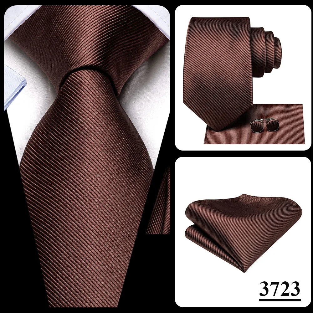 Hi-Tie Paisley Brown Tie For Men Elegant Mens Necktie Pocket Square Cufflink Groom Wedding Accessory Wholesale New Designer
