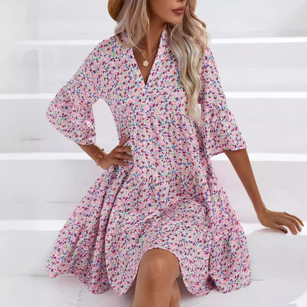Women's Spring Summer Printed Dress Long Sleeve Flared Mid-Length Official Store Exclusive New Arrivals