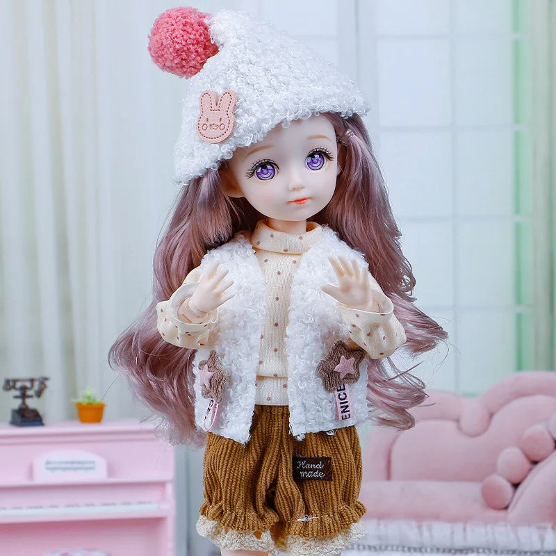 BJD Doll and Clothes Multiple Removable Joints 30cm 1/6 3D Eyes Doll Girl Dress Up Birthday Gift Toy
