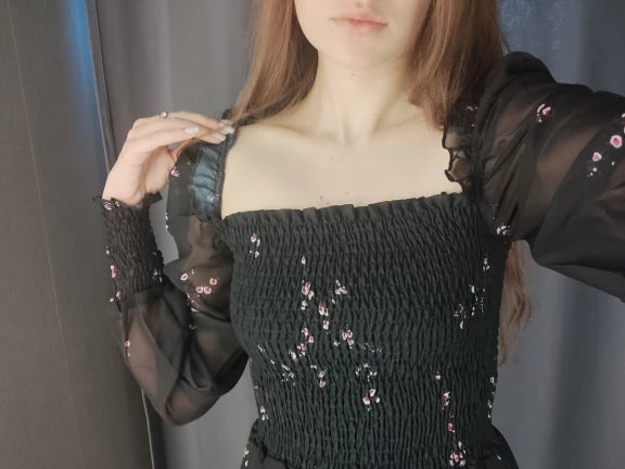 Spring Womens Sexy Black Dress Vintage Flower Long Puff Sleeve Chiffon Dresses Korean Casual Mini Vestidos Mujer Clothes 13676