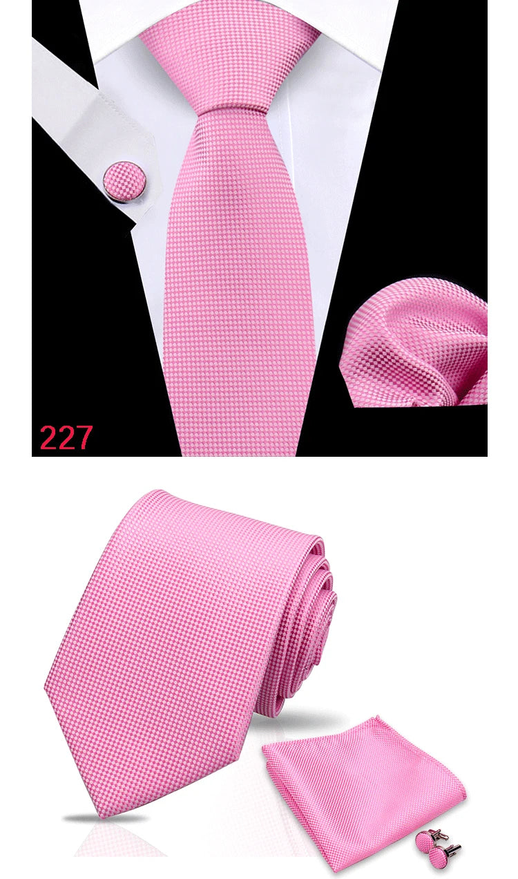 Luxury Plaid Tie For Mens Necktie Handkerchief Pocket Square Cufflinks Set Jacquard Woven Ties Wedding Business Accessories