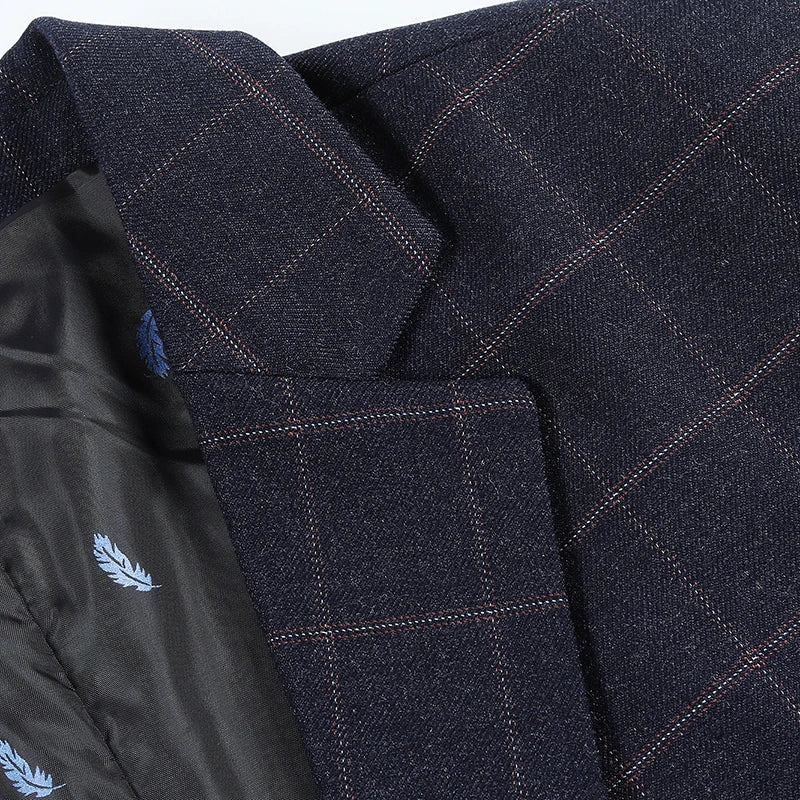 2024 New Spring and Autumn Coat Middle-aged Slim Fashion Handsome All Matching Plaid Suit Men Casual Polyester Blazer Mujer
