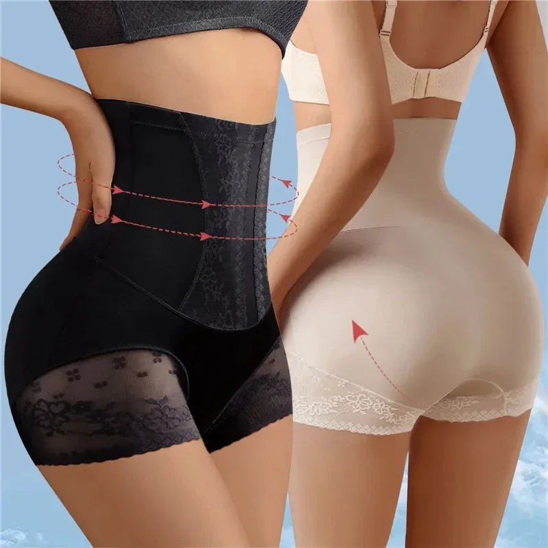 Women High Waist Control Panties Seamless Shapewear Briefs With Lace Slimming Shorts Flat Belly Shaping Postpartum Underwear