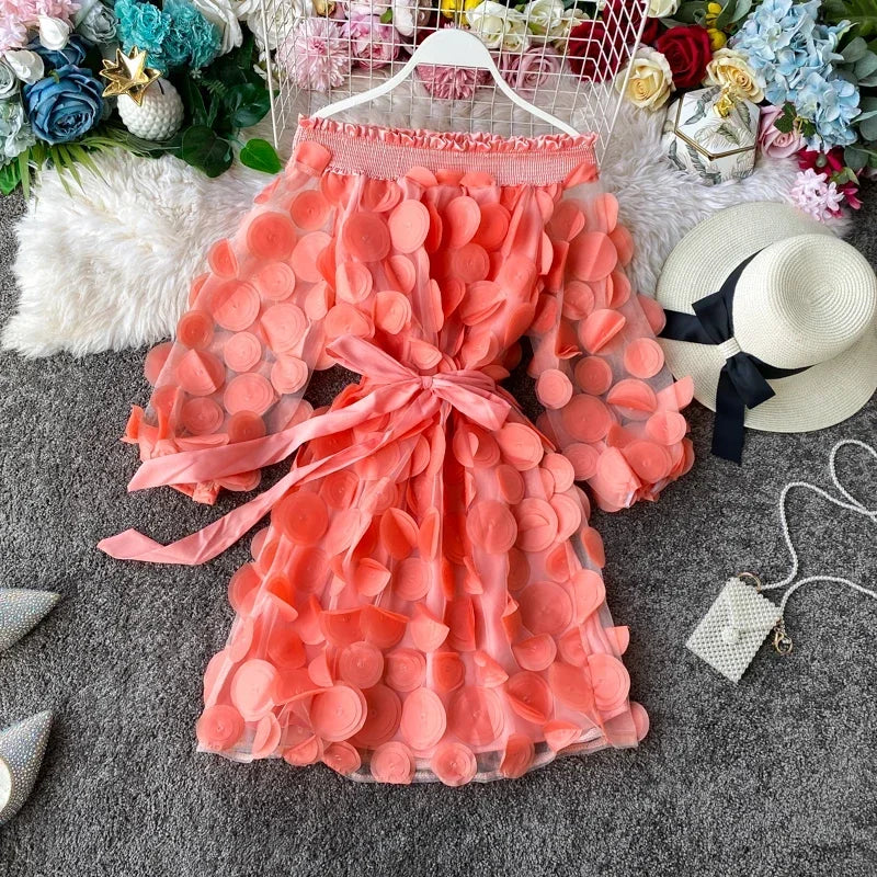 2024 Spring Sexy off shoulder dresses bandage short Dress summer flower Party casual Women beach holiday a-line elegant dress