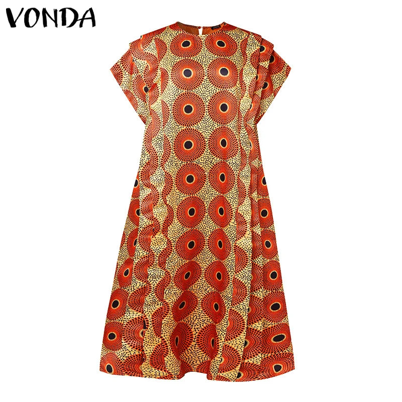 Plus Size 5XL VONDA Printed Women Maxi Long Dress 2025 Summer Sundress Bohemian Party Vestidos Casual Loose Robe Femme