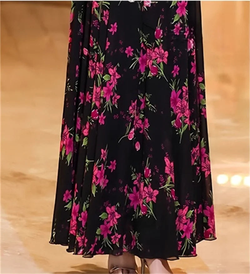 Womens Dresses Fashion Summer Dresses 2024 Summer Senior red Print Dress Long Loose Temperament Waist Loose Big Swing Dress