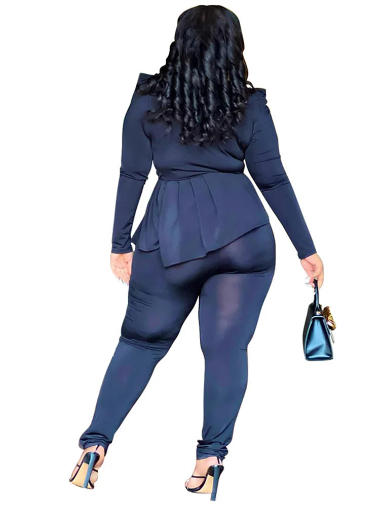 Wmstar Plus Size Two Piece Set Women Clothing Pants Sets Top Leggings Matching Office Lady Fall Clothes