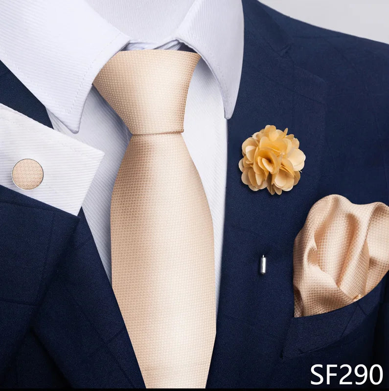 Luxury Mens Ties Floral Black Gold Ties Paisley NeckTie Pocket Square Cufflinks Brooch Set Men's Wedding Party Tie