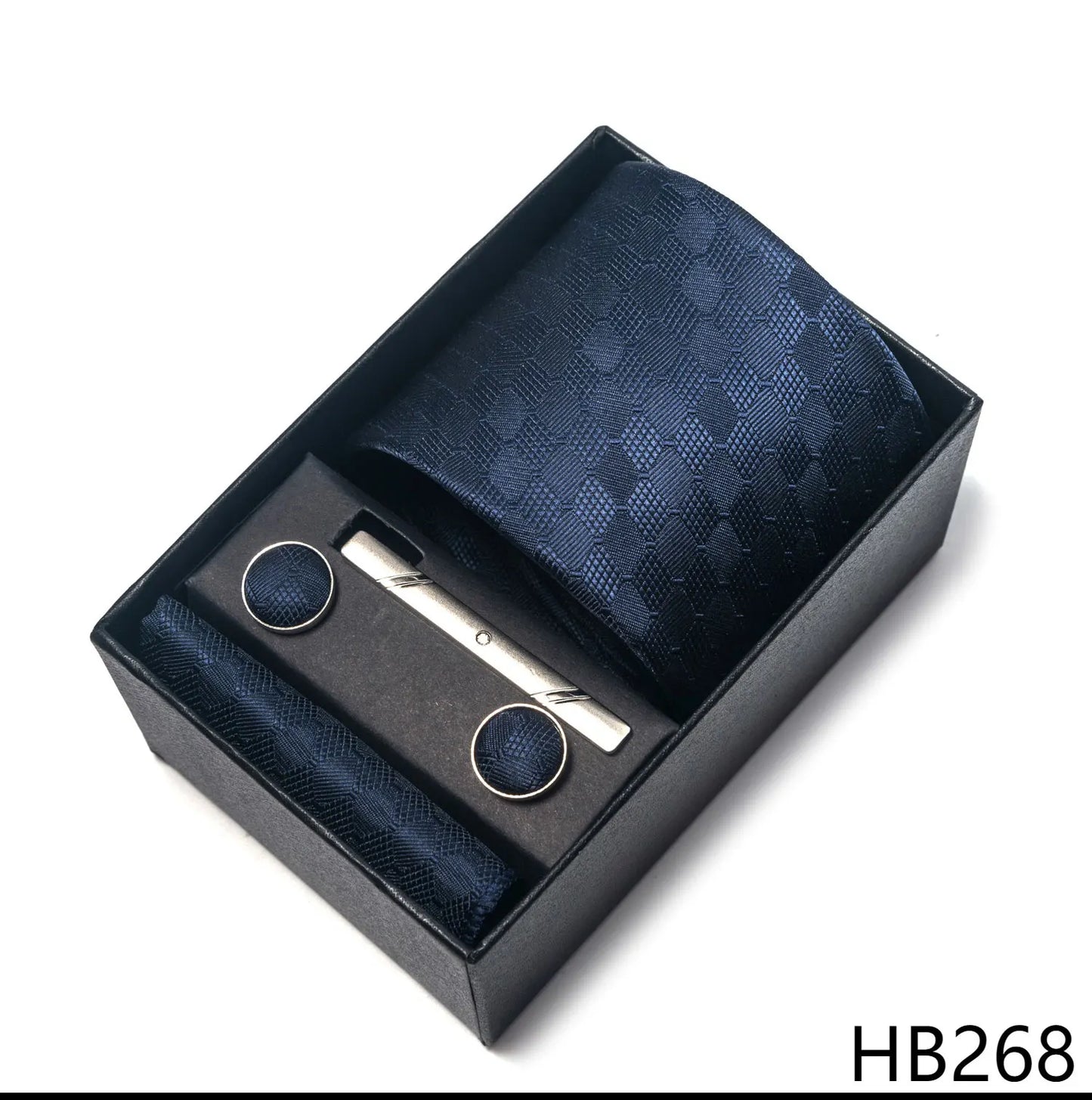 Luxury Brand 8 cm Tie Handkerchief Cufflink Clip Set For Men Wedding Gravata Suit Accessories Holiday Gift Box