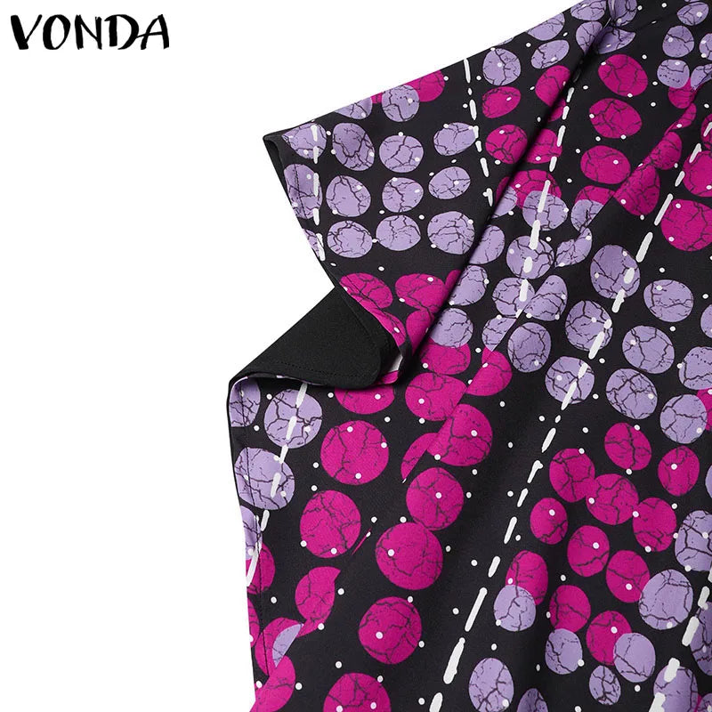 VONDA Women Summer Maxi Dress 2025 Vintage 3/4 Sleeve Printing Sundress Beach Robe Bohemian Bat-wing Sleeve Vestidos Polyester