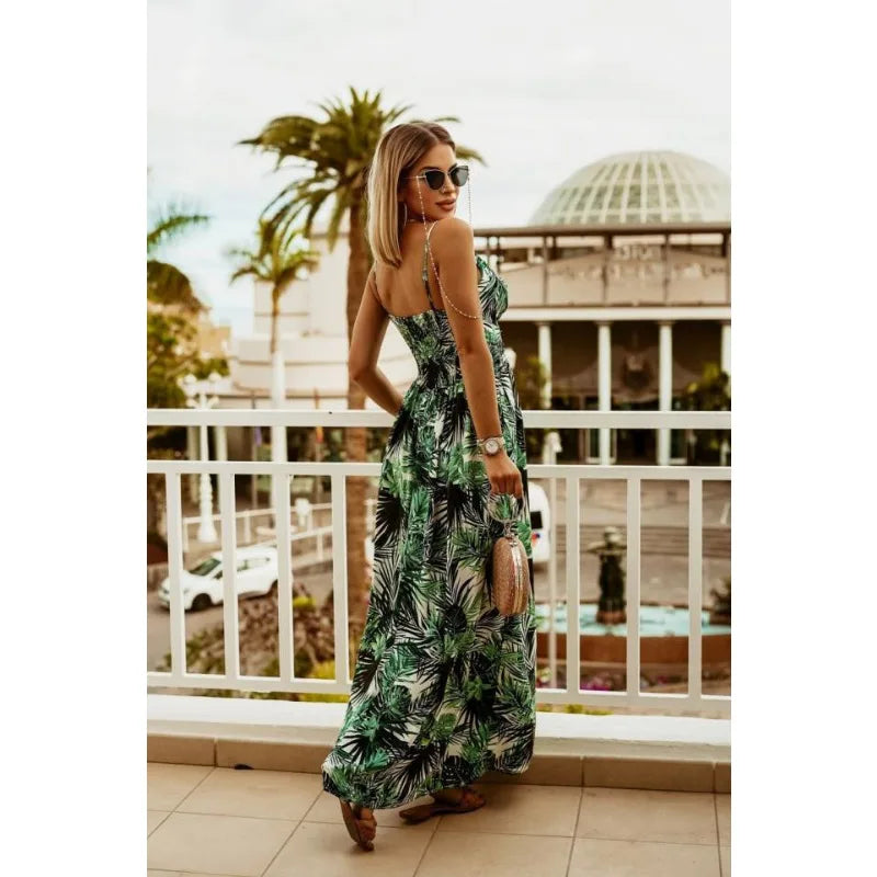 Spring Summer Elegant Women Corset Bohemian Dress Sexy New 2024 Fashion Strap V Neck High Waist Print Long Vacation Dress