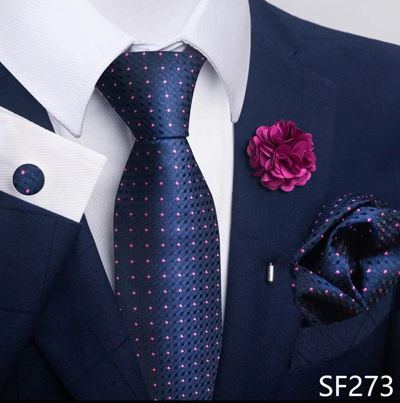 Luxury Mens Ties Floral Black Gold Ties Paisley NeckTie Pocket Square Cufflinks Brooch Set Men's Wedding Party Tie