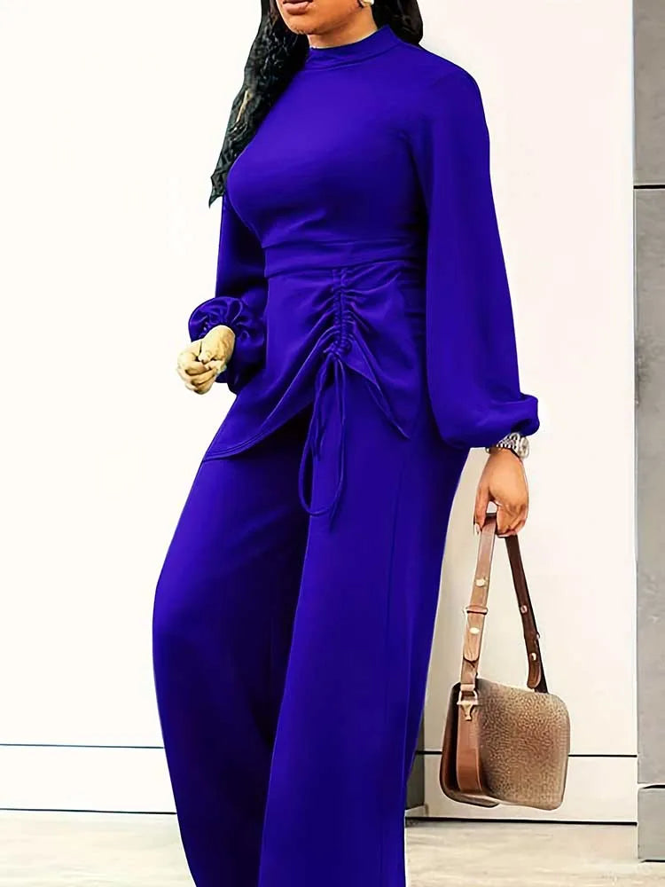 Draped Jumpsuit Plus Size Women Clothing 3xl 4xl Autumn Long Sleeve Casual Jumpsuit Solid Color Elegant Full Length Jumpsuits