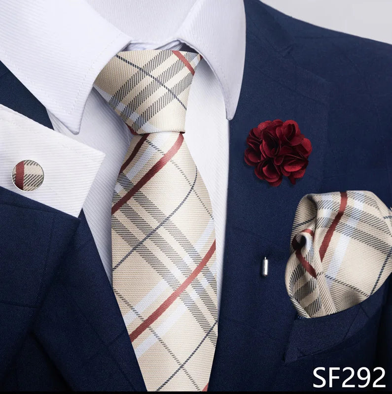 Luxury Mens Ties Floral Black Gold Ties Paisley NeckTie Pocket Square Cufflinks Brooch Set Men's Wedding Party Tie