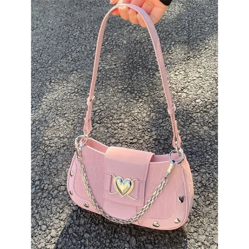 New Fashion Shoulder Bag 2025 PU Bags for Women Sweet Cool Subculture Pink Crossbody Bag сумка Bolsas