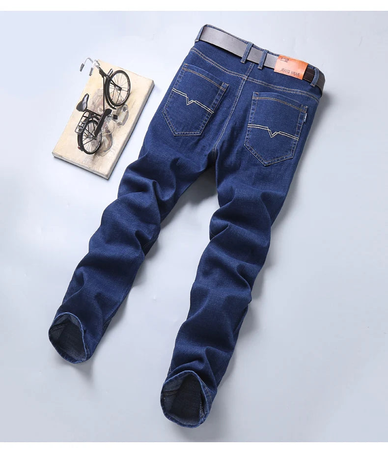 2024 New Stretch Slim Fit Pants Comfortable Soft Business Denim Trousers Male Brand Clothing Men Fashion Straight Jeans 28-40